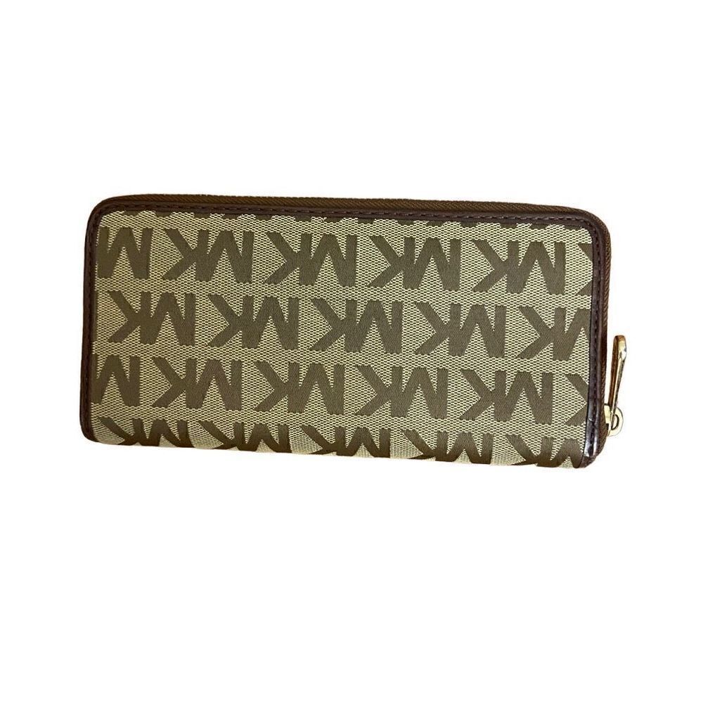 Michael Kors Jet Set Continental Logo Wallet Zip Around Beige Ebony Mocha - Picture 2 of 5